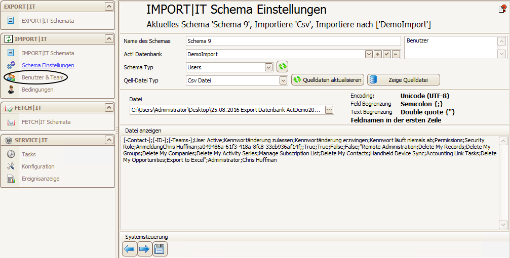 import schema benutzer neu