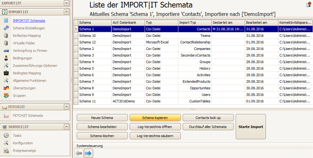 import schema kopieren