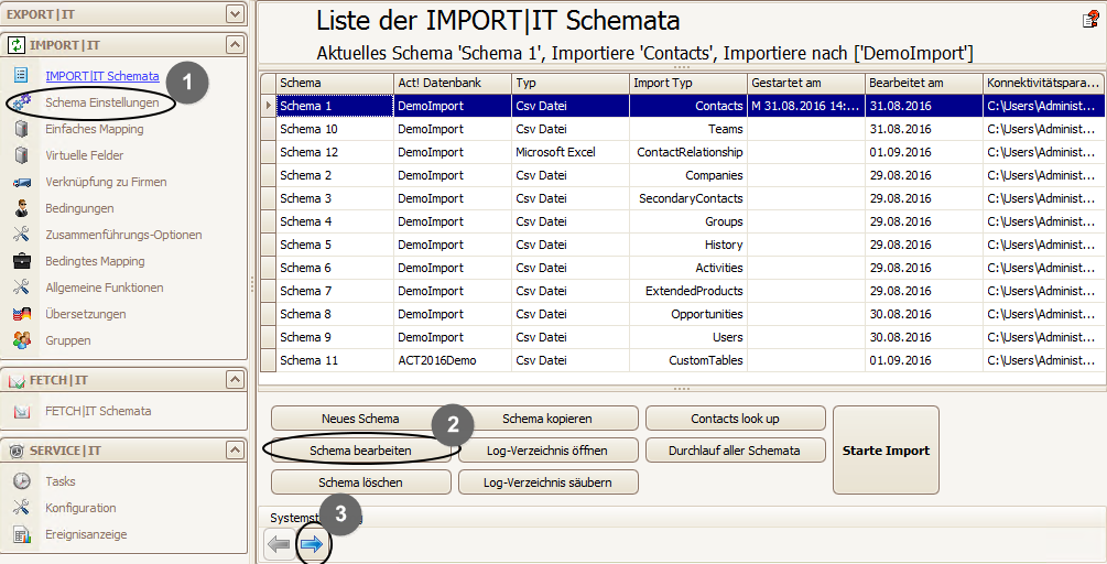 import schema bearbeiten