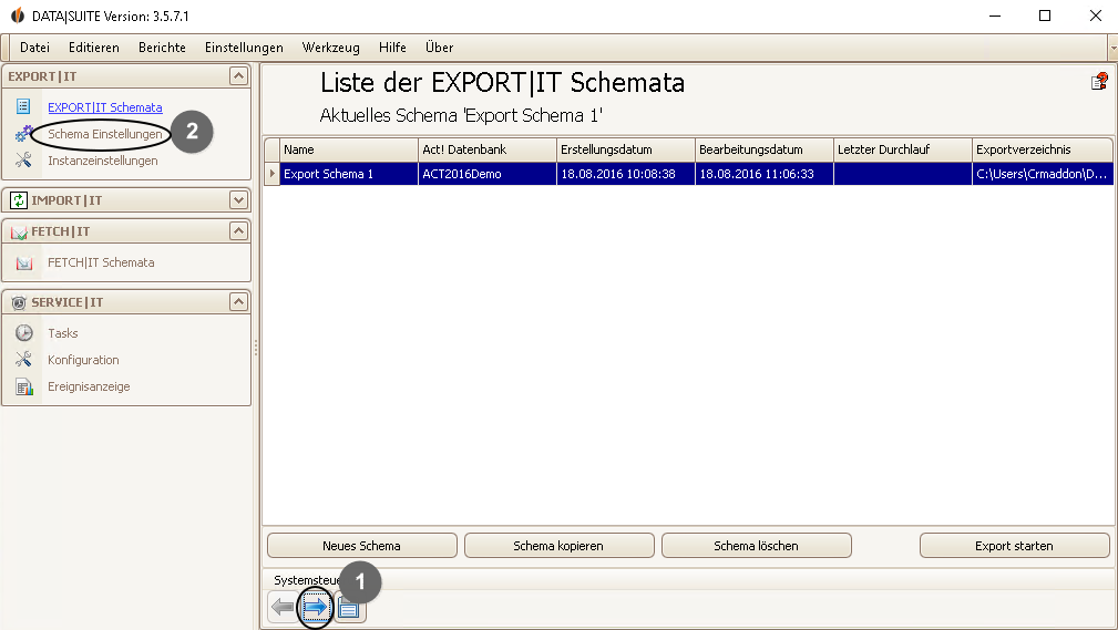 export schema bearbeiten neu