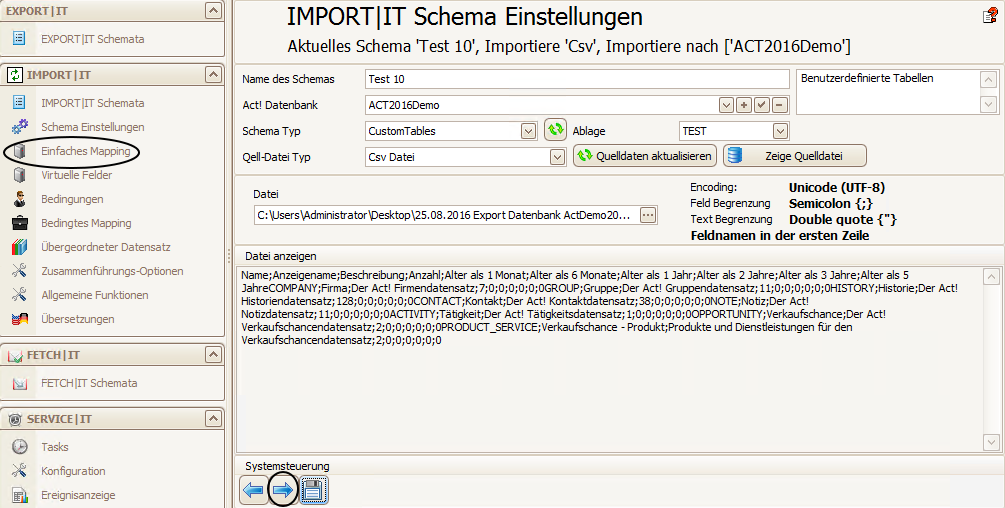 import schema benutzerdefinierte tabellen