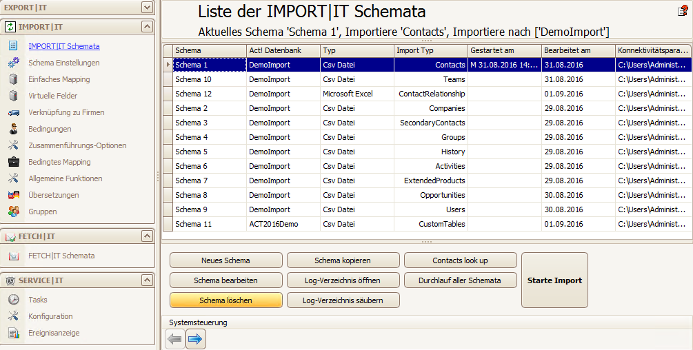 import schema löschen