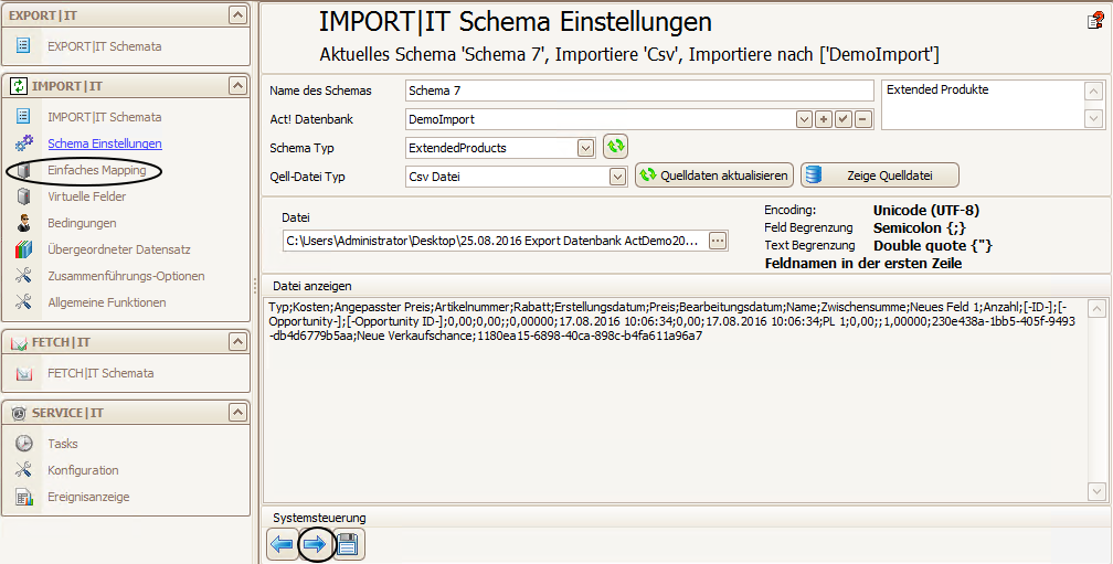 import schema extended produkte