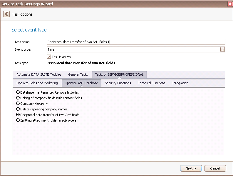 serviceit reciprocal data transfer of two act fields