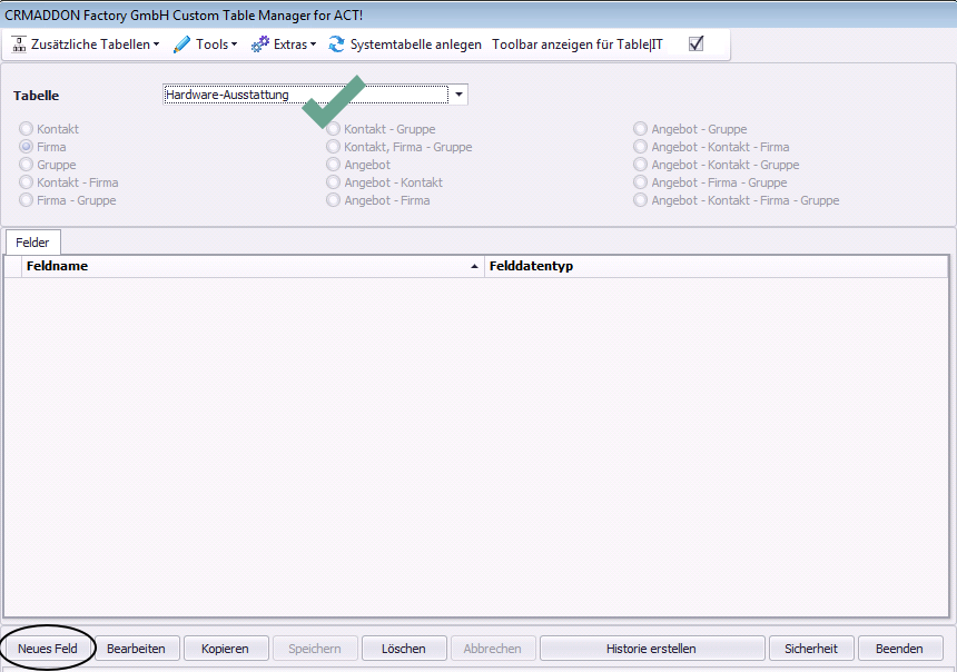 tableit anlage neues feld aufruf