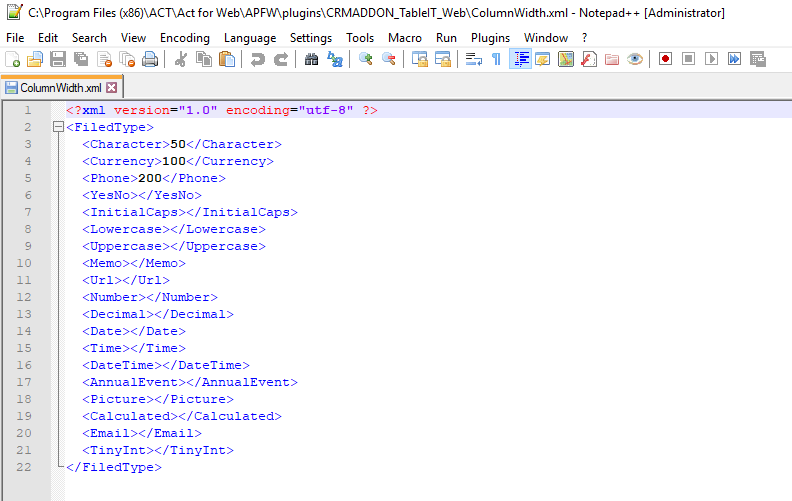 define column width for individual field types